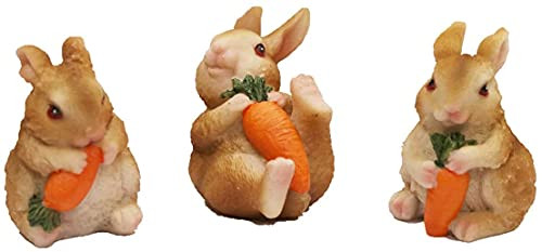 MEIMAN-3 Pack Garden Rabbit Figurines, Resin Cute Miniature Bunnies Figurines Easter Spring Bunnies Statue Tabletop Rabbit Ornaments for Garden, Home