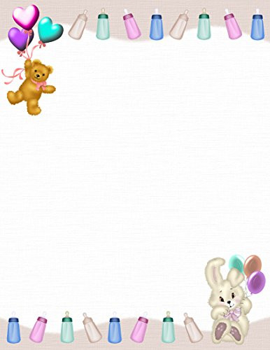 Baby Teddy Bear and Rabbit Stationery Printer Paper 26 Sheets