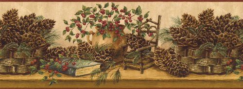 Brewster 418B80969 Pinecone Scenic Border, Brown