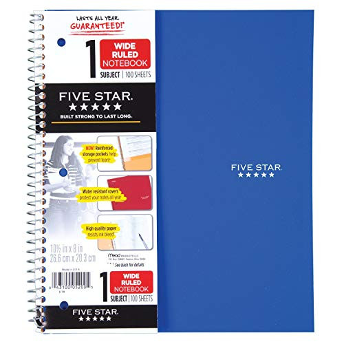 Spiral Notebook, 1 Subject, Wide Ruled Paper, 100 Sheets, 10-1/2" x 8", Blue -72023- -Cobalt Blue - 2 Pack-