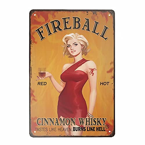 Mvgges Funny Novelty Tin Sign Fireball Sign Rustic Retro Wall Sign Home Kitchen Bar Room Garage Vintage Retro Poster Plaque 8x12 Inch
