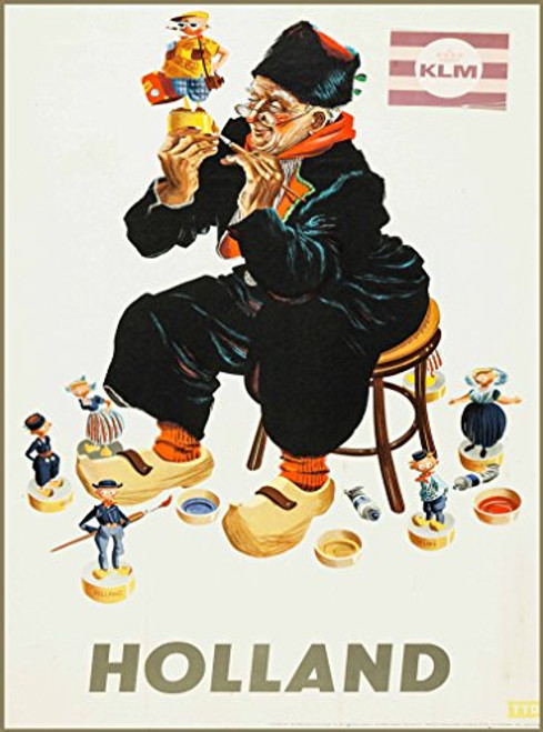 A SLICE IN TIME Holland Dutch Netherlands KLM Airline Toy Maker Europe European Vintage Travel Advertisement Art Poster. Poster Measures 10 x 13.5 inches