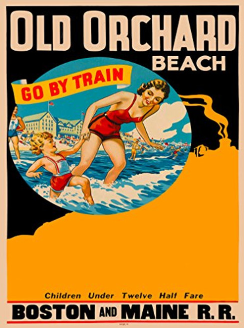 A SLICE IN TIME Old Orchard Beach - Go by Train - Boston and Maine Vintage Railroad Railways Travel Advertisement Art Collectible Wall Decor Poster Print. Poster Measures 10 x 13.5 inches