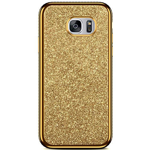 IKASEFU Compatible with Samsung Galaxy S7 Case Crystal Bling Shiny Shockproof Luxury Glitter Sparkly Flash Rhinestone Diamond Soft TPU silicone Bumper Protective Cover Case,Gold