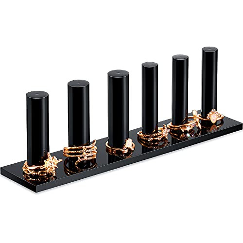 Acrylic 6 Rod Rings Display Stand Ring Holder Showcase Ring Display Black Acrylic Jewelry Ring Storage Jewelry Display Stand for Girls Room Small Cylinder Storage Multiple Rings for Women