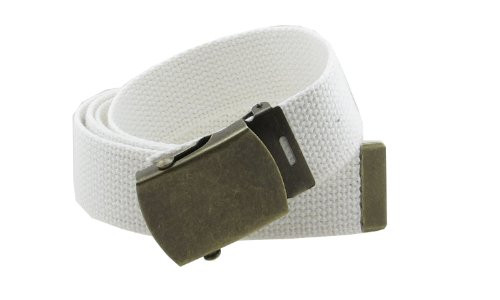 Canvas Web Belt Military Style with Antique Brass Buckle and Tip 50" Long -White-
