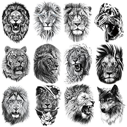 Oottati 12 Sheets Arm Fake Waterproof Temporary Tattoos Stickers Black Fierce Tiger Lion Wolf Oottati 12 Sheets Arm Fake Waterproof Temporary Tattoos Stickers Black Fierce Tiger Lion Wolf