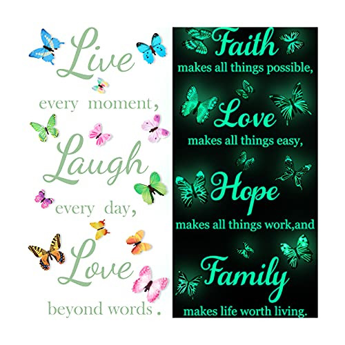 2 Sets Glow in The Dark Wall Quotes Stickers Inspirational Wall Decals with 60 Pieces Luminous 3D Butterfly Stickers Live Laugh Faith Love Hope Family Wall Decals for Art Office Home Decorations 2 Sets Glow in The Dark Wall Quotes Stickers Inspirational Wall Decals with 60 Pieces Luminous 3D Butterfly Stickers Live Laugh Faith Love Hope Family Wall Decals for Art Office Home Decorations