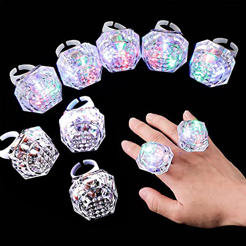 8 Pieces Flashing Led Light Up Ring Toys Light Up Ring Diamond Flashing Plastic Diamond Rings in The Dark Light Up Party Favors for Birthday, Concert or Other Party