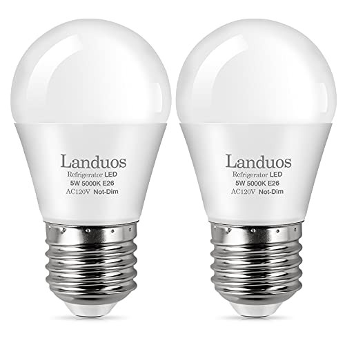Landuos LED Refrigerator Light Bulb 40W Equivalent ,AC120V A15 5 W Daylight White 5000K Fridge Waterproof Bulbs E26 Medium Base Freezer Ceiling Home Lighting Lamp Non-dimmable-2 Pack-