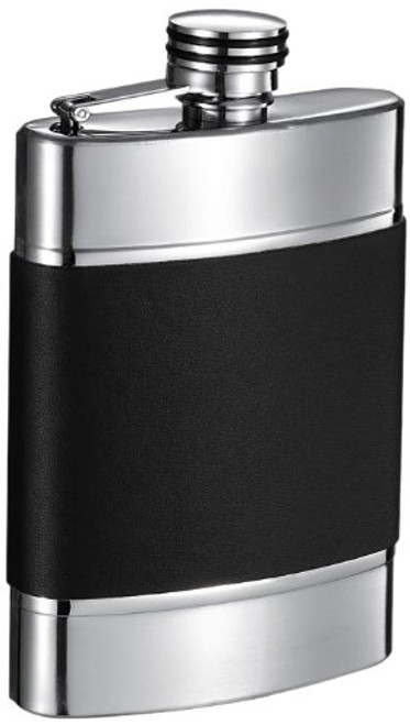 Visol "Wickeln" Leather and Brushed Metal Hip Flask, 6-Ounce, Black