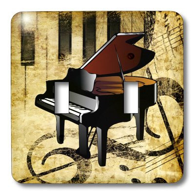 3dRose lsp_163514_2 Image of Piano on Grunge Sepia Note Paper with Piano Keys Light Switch Cover