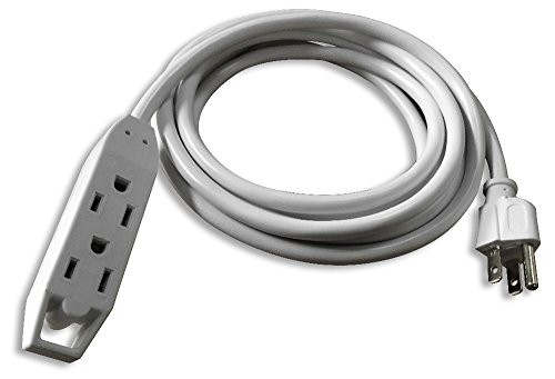 QVS 3-Outlet 3-Prong Extension Cord - 10' Computer Power Cable, White -PC3PX-10WH-
