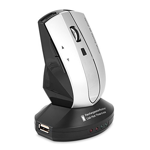fosa Wireless Mouse, 2.4GHz Rechargeable Mice Optical PC Computer Laptop Gaming Mouse With Charging Dock Stand 3-Port USB Hub(Gray)