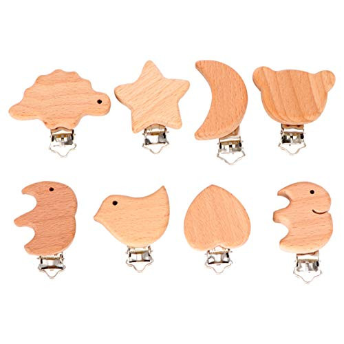 TOYANDONA 8pcs Wood Pacifier Clips Suspender Clips Baby Pacifier Clasp for Making Pacifier Holders Bib Clips Toy Holder