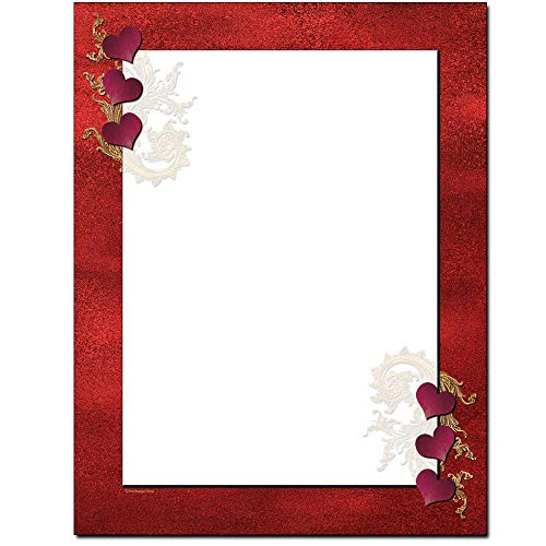 Red Velvet Hearts Letterhead Laser  and  Inkjet Printer Paper -25 Sheets-