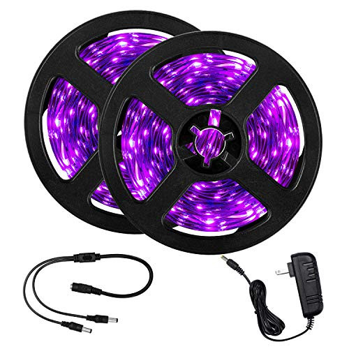 33ft LED UV Black Light Strip Kit, 600 Units UV Lamp Beads, 12V Flexible Black light Fixtures, 10m LED Ribbon, Non-Waterproof for Indoor Fluorescent Dance Party, Stage Lighting, Body Paint,UV Lighting