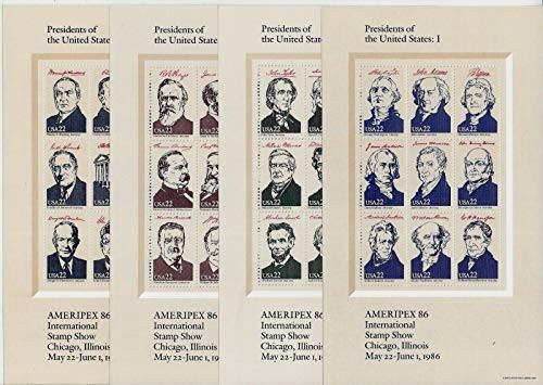 1986 Ameripex '86 4 Sheets 22¢ US Postage Stamps Scott 2216-19