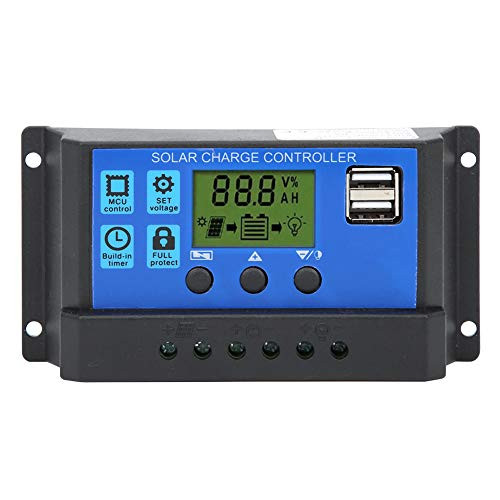 FTVOGUE Solar Panel Controller Intelligent Battery Charge Regulator Dual USB Output LCD Display 12V/24V 10A