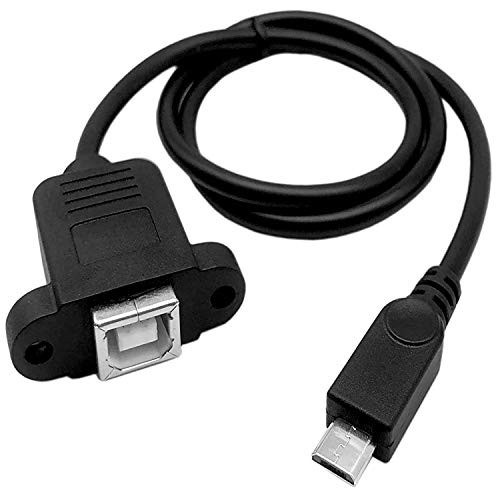 DISDIM 50cm Micro USB 5pin Male to USB Type B 2.0 Female Extension Panel Mount Data and Charge Cable with Screws Holes