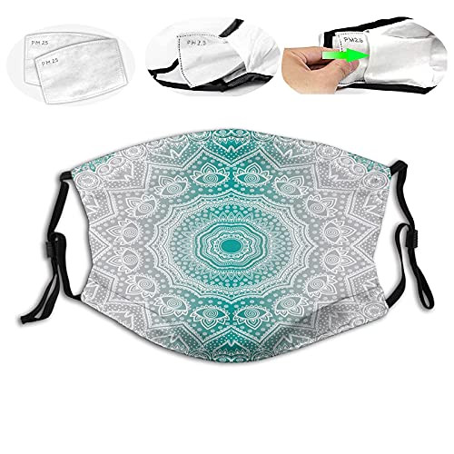 Comfortable Windproof mask Grey and Teal Mandala Ombre Geometry Occult Pattern with Flower Lines Display Artwork Teal Grey Printed Facial decorations for Unisex adult