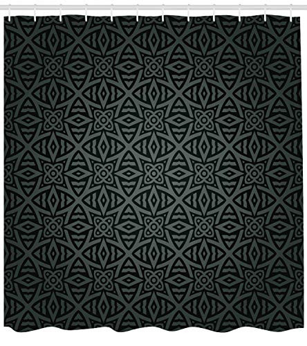 Ambesonne Dark Grey Shower Curtain, Medieval Folkloric Ornament Celtic Pattern Vintage Style Abstract Floral Circles, Fabric Bathroom Decor Set with Hooks, 75 inches Long, Green Charcoal