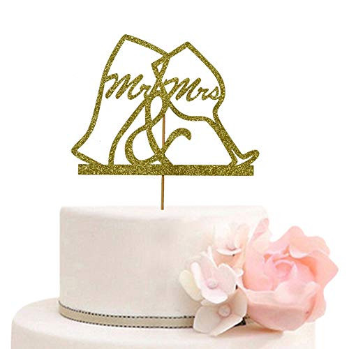 Mr and Mrs Cake Topper, Wedding Bridal Shower Engagement Bachelorette Party Decorations Supplies, Gold Glitter Mr and Mrs Cake Topper, Wedding Bridal Shower Engagement Bachelorette Party Decorations Supplies, Gold Glitter