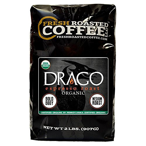Drago Organic Espresso Artisan Blend Coffee, Whole Bean Bag, Fresh Roasted Coffee LLC. (2 LB.)