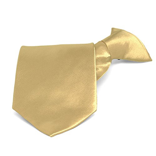 TieMart Pale Gold Solid Color Clip-On Tie, 17" Length