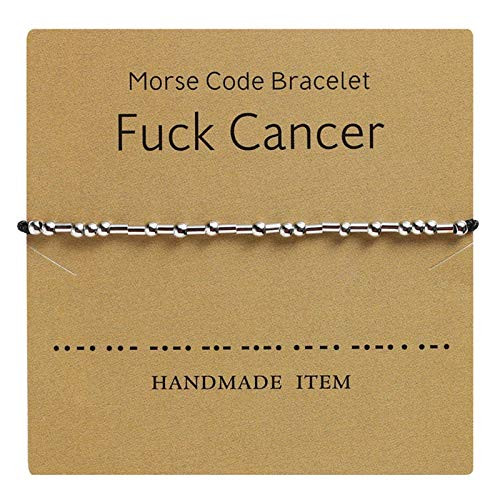 Morse Code Bracelet Fuck cancer Jewelry for Her Sterling Silver,Alphanumeric Couple Bracelet,Adjustable Bracelet Beads on Silk Cord Friendship Inspirational Jewelry Gifts for Her -Fuck cancer-