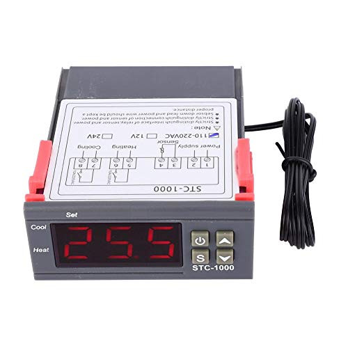 Digital Temperature Controller, ABS STC-1000 Microcomputer Intelligent Digital Display Thermostat Dual Relay Output Thermostat with NTC Line Length 1M-110V - 220VAC-