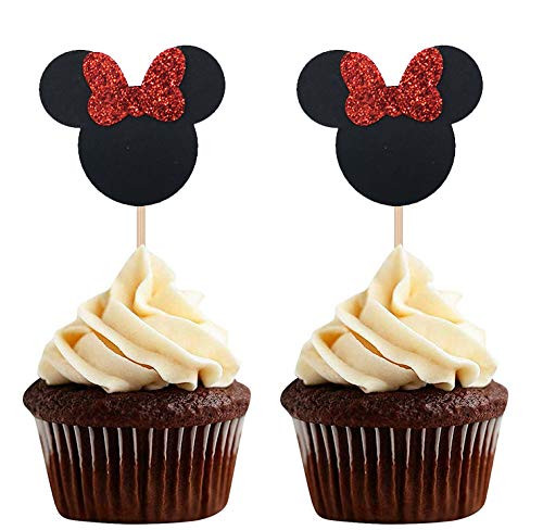 Minnie Mouse Inspired Cupcake Toppers Baby Shower Girl Birthday Party Supply - 24 Counts