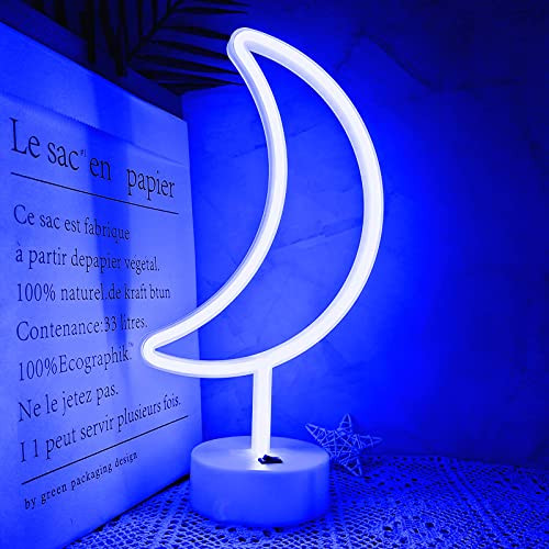 VIFULIN Blue Moon Neon Light Sign with Base USB Charging/Battery LED Neon Decorative Lamps, Moon Shaped LED Neon Light Signs for Party Supplies, Bar, Home Decoration Accessory, Table Decoration -Blue- VIFULIN Blue Moon Neon Light Sign with Base USB Charging/Battery LED Neon Decorative Lamps, Moon Shaped LED Neon Light Signs for Party Supplies, Bar, Home Decoration Accessory, Table Decoration -Blue-