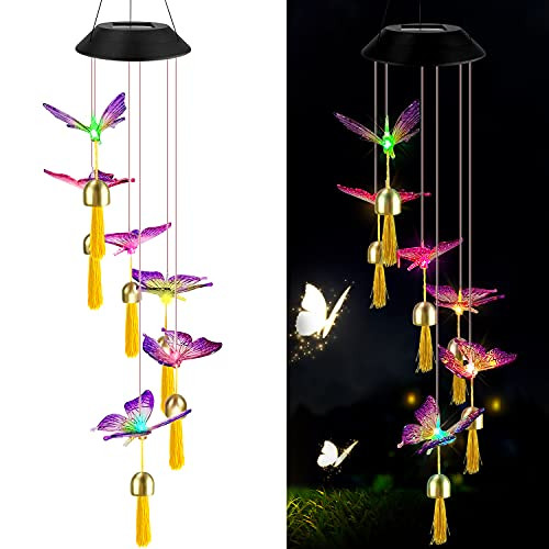 ERYTLLY Wind Chimes Outdoor Solar String Lights, Color Changing LED Mobile Hummingbird Wind Chimes, Waterproof Outdoor Solar Lights for Home Yard Patio Garden with Bells -Butterflies Chimes- ERYTLLY Wind Chimes Outdoor Solar String Lights, Color Changing LED Mobile Hummingbird Wind Chimes, Waterproof Outdoor Solar Lights for Home Yard Patio Garden with Bells -Butterflies Chimes-