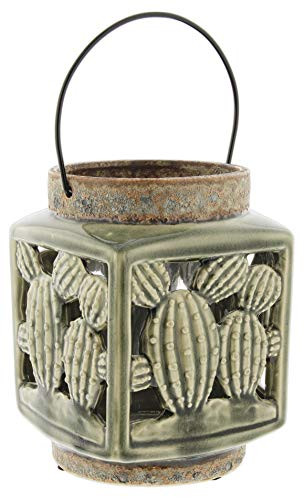 Lucky Winner Ceramic Lantern with Cactus Design 7.5"