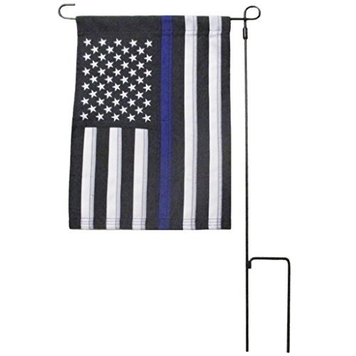 Ramson's Police Memorial Garden Flag, 12.5W x 18H American USA Flag with Thin Blue Line, Includes Stand Holder Stake, Blue Lives Matter Flag Honoring Law Enforcement Officers