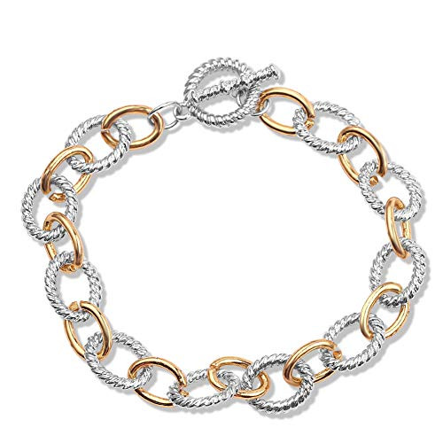 Link Bracelet Two Tone Circles Chain Silver and Gold Wire Cable Bangle Designer Inspired Bracelets for Women