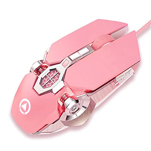SMAIGE Gaming Mouse Wired [3200 DPI- [Breathing Light- Ergonomic Game USB Computer Mice RGB Gamer Desktop Laptop PC Gaming Mouse, 7 Buttons for Windows 7/8/10/XP Vista Linux -Pink,Silent Click-