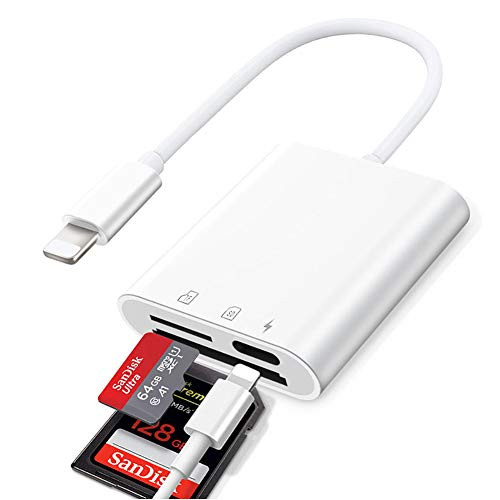 SD Card Reader for iPhone iPad Micro SD Card Reader SD Card Adapter Portable Memory Card Reader Plug and Play Trail Camera Viewer Simultaneous Charging and Card Reading