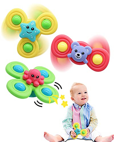 Hiavgtry 3pcs Suction Cup Spinner Toy Spinning Top Baby Bath Toys Baby Toy Autism Toys with Rotating Suction Cup is Suitable for Bathroom Dining Table and Travel -Octopus-