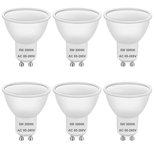 GU10 LED Light Bulbs 5W Equivalent to 50W Halogen Bulbs, GU10 Led Warm White 3000K, GU10 Spotlight Led Bulb, Beam Angle 36, CRI-85,460LM, No Flicker, No Dimmable, AC 85-265V, 6 Pack GU10 LED Light Bulbs 5W Equivalent to 50W Halogen Bulbs, GU10 Led Warm White 3000K, GU10 Spotlight Led Bulb, Beam Angle 36, CRI-85,460LM, No Flicker, No Dimmable, AC 85-265V, 6 Pack
