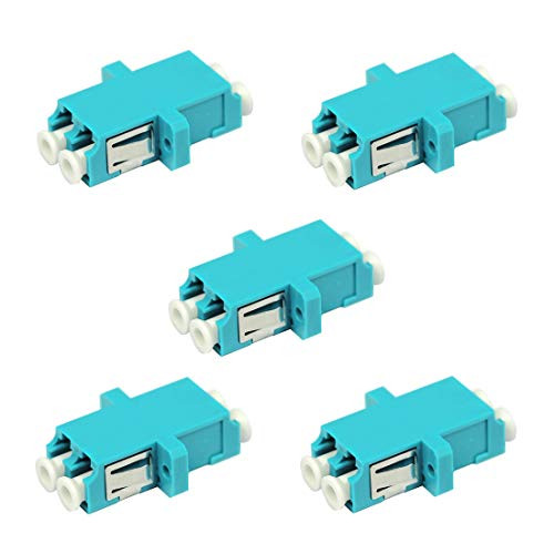 LC Fiber Optic Adapter - LC to LC Duplex Multimode OM3 OM4 OM5 Coupler - 5 Pack - Aqua