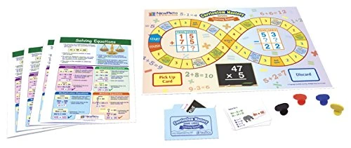 NewPath Learning 23-6967 Solving Equations Learning Center Game (Grades 6-9) - Game Board, 30 Illustrated Game Cards and Four 4-Panel, Laminated Write-On/Wipe-Off Learning Guides