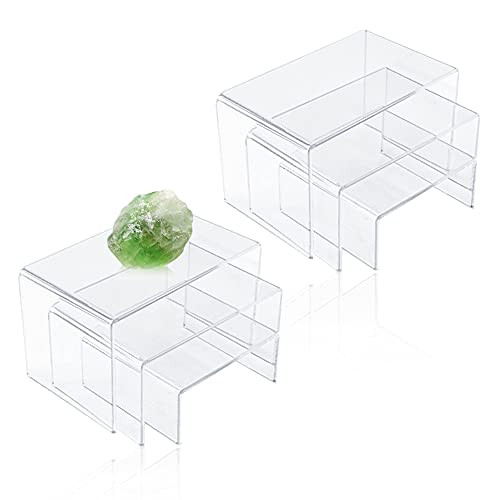 6PCS Clear Acrylic Risers,Acrylic Stands for Display,Jewelry Display Riser Shelf Showcase Fixtures for Cake,Candy Display Stand