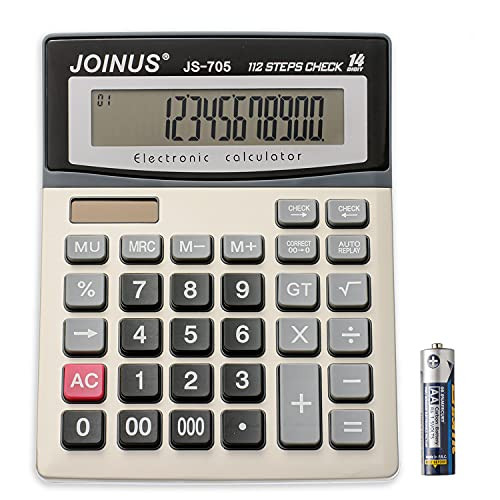 Calculator 14-Digit Desktop Calculator Solar Battery Dual Power Calculator Large LCD Display Calculator Big Sensitive Button Calculators with Check and Correct Function for Office School Business Desk