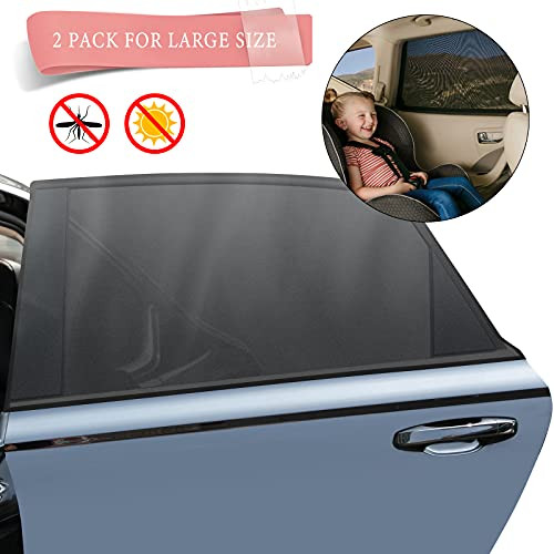 Car Sun Window Shade - Car Window Bug Screen-Window Sunshades Breathable Mesh Baby Car Rear, Protect Kids from Sun Glare and UV Rays-Rear Side Car Shade Fits Most large Cars -2 Pack-