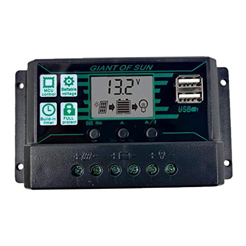 Homyl Solar Charge Controller, Dual USB Port Solar Panel Battery Intelligent Regulator, Multi-Function LCD Display - 20A