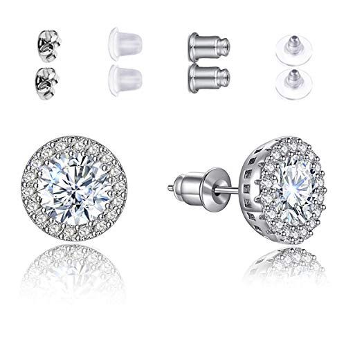 Stud Earrings White Round Earrings for Girls Fashion Cubic Zirconia Halo Earrings for Women Men