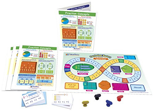 NewPath Learning 23-6947 Fraction Concepts Learning Center Game (Grades 3-5) - Game Board, 30 Illustrated Game Cards and Four 4-Panel, Laminated Write-On/Wipe-Off Learning Guides