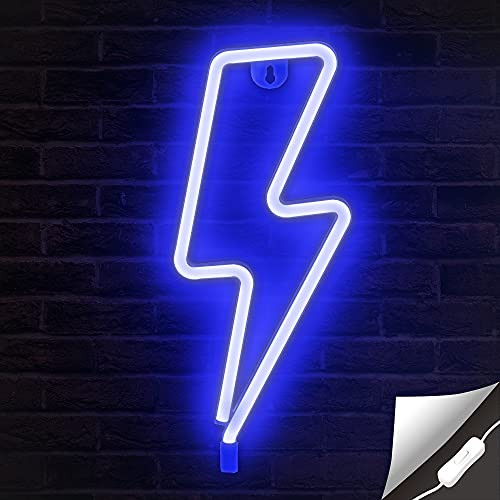 Lumoonosity Lightning Bolt Neon Signs, USB Powered Led Lightning Bolt Light with On/Off Switch, Blue Lightning Neon Sign for Wall Decor, Hanging Led Signs, Neon Lights for Bedroom, Gaming Room Setup Lumoonosity Lightning Bolt Neon Signs, USB Powered Led Lightning Bolt Light with On/Off Switch, Blue Lightning Neon Sign for Wall Decor, Hanging Led Signs, Neon Lights for Bedroom, Gaming Room Setup